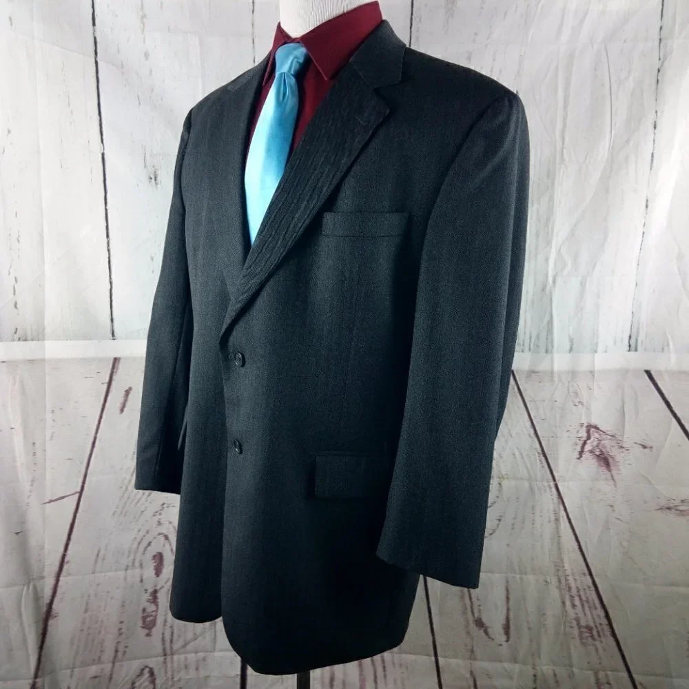 Jos A Bank 1905 46R Wool Cashmere 2 Button Gray Herringbone Suit Blazer Jacket
